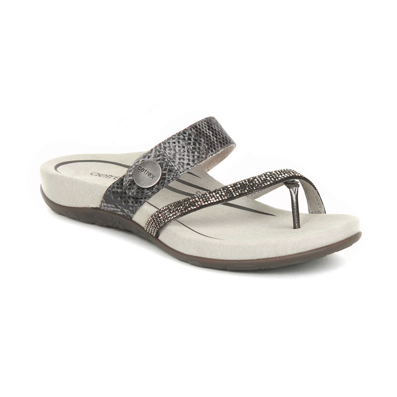 Aetrex Womens Izzy Adjustable Slide Sandals Pewter Sparkle - uCaFMF6bh